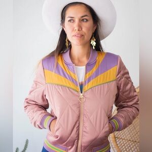 Dusty Rose Rising Sun Bomber Jacket